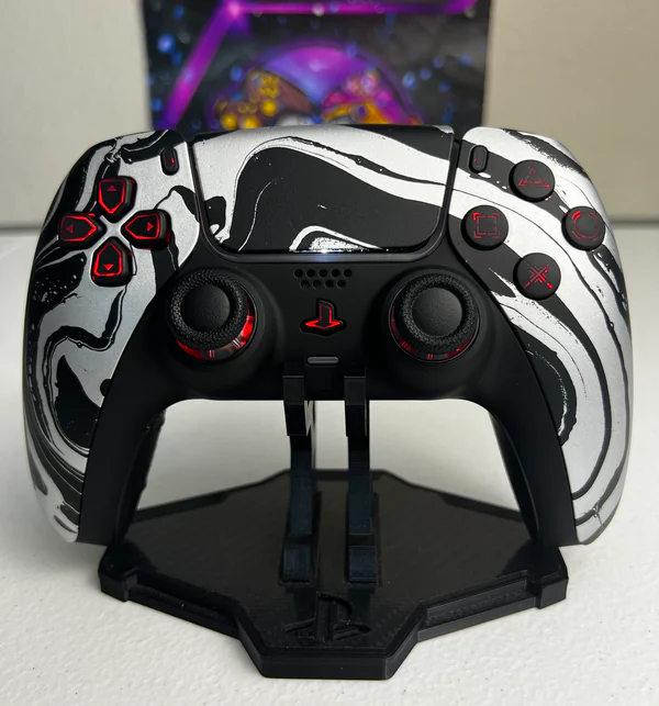 Silver Matte Black Swirl - RGB LED - Custom Wireless Controller for PS5 Or PC