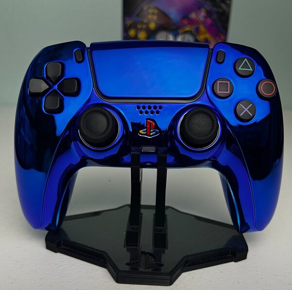 Custom Retro PS Theme - Glossy Chrome Blue - Custom Wireless Controller for PS5 Or PC