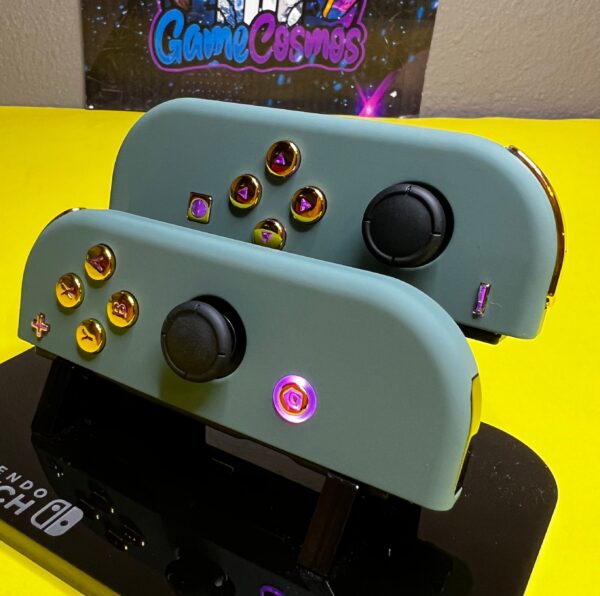Pine Green & Gold - RGB LED - Custom Joycons for the Nintend Switch - Image 4