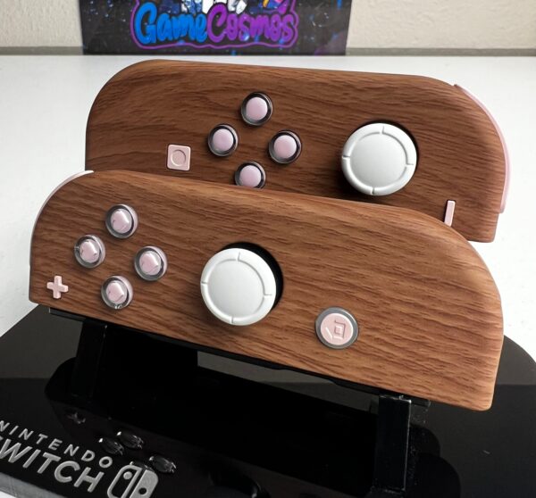 Cute Woodgrain Theme - Pink Hearts Pink Accents - Custom Joycons for the Nintend Switch - Image 2