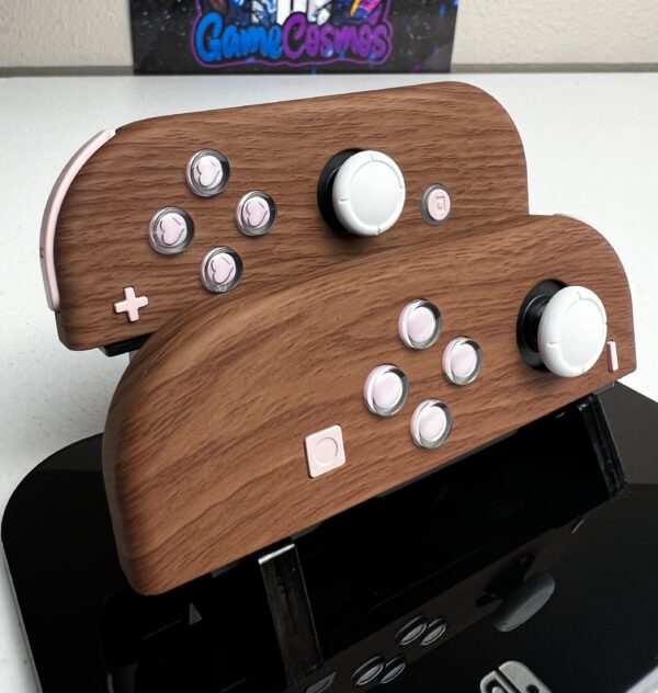 Cute Woodgrain Theme - Pink Hearts Pink Accents - Custom Joycons for the Nintend Switch - Image 4