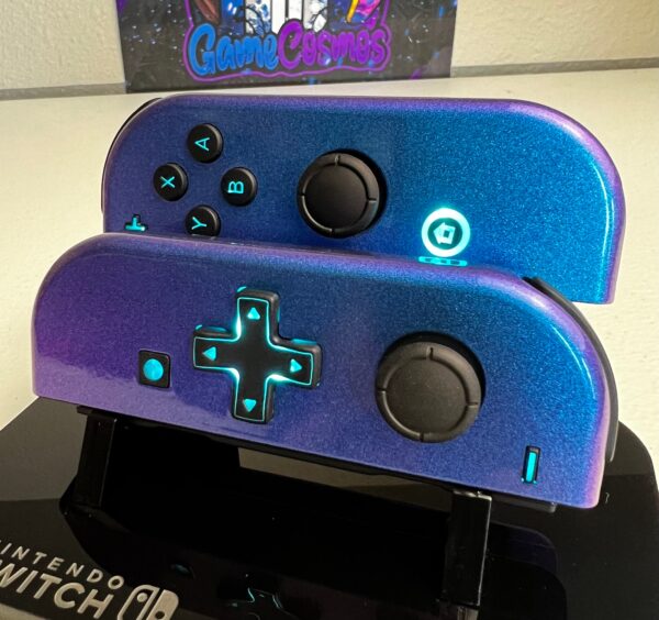 Glossy Chameleon Blue - RGB LED - DPAD - Custom Joycons for the Nintend Switch - Image 2