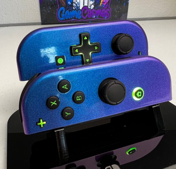 Glossy Chameleon Blue - RGB LED - DPAD - Custom Joycons for the Nintend Switch - Image 4