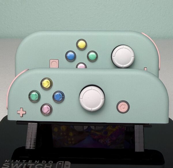 Light Cyan With Colored Hearts - Pink Accents - Custom Joycons for the Nintend Switch - Image 2