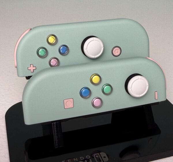 Light Cyan With Colored Hearts - Pink Accents - Custom Joycons for the Nintend Switch - Image 4