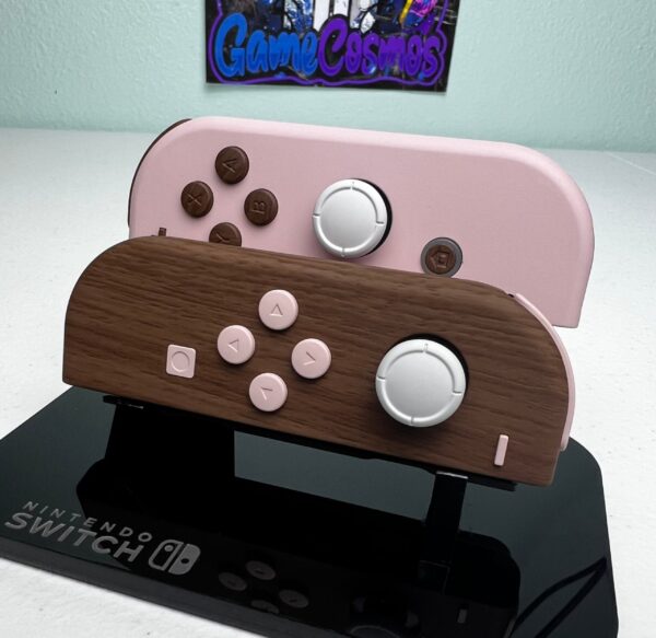 Woodgrain & Sakura Pink - Soft Finish - Custom Joycons for the Nintend Switch - Image 2