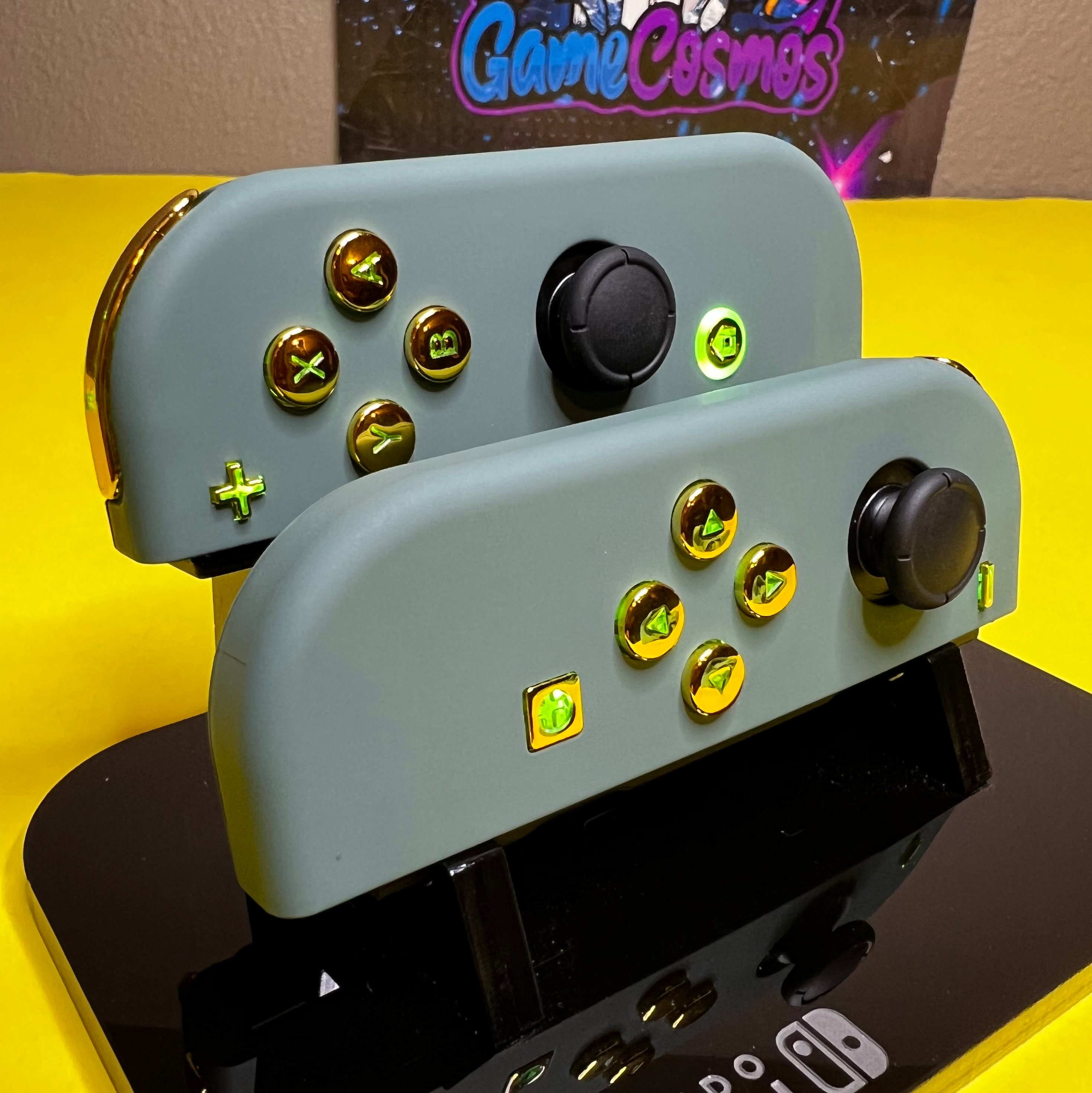 Pine Green & Gold - RGB LED - Custom Joycons for the Nintend Switch - Image 2
