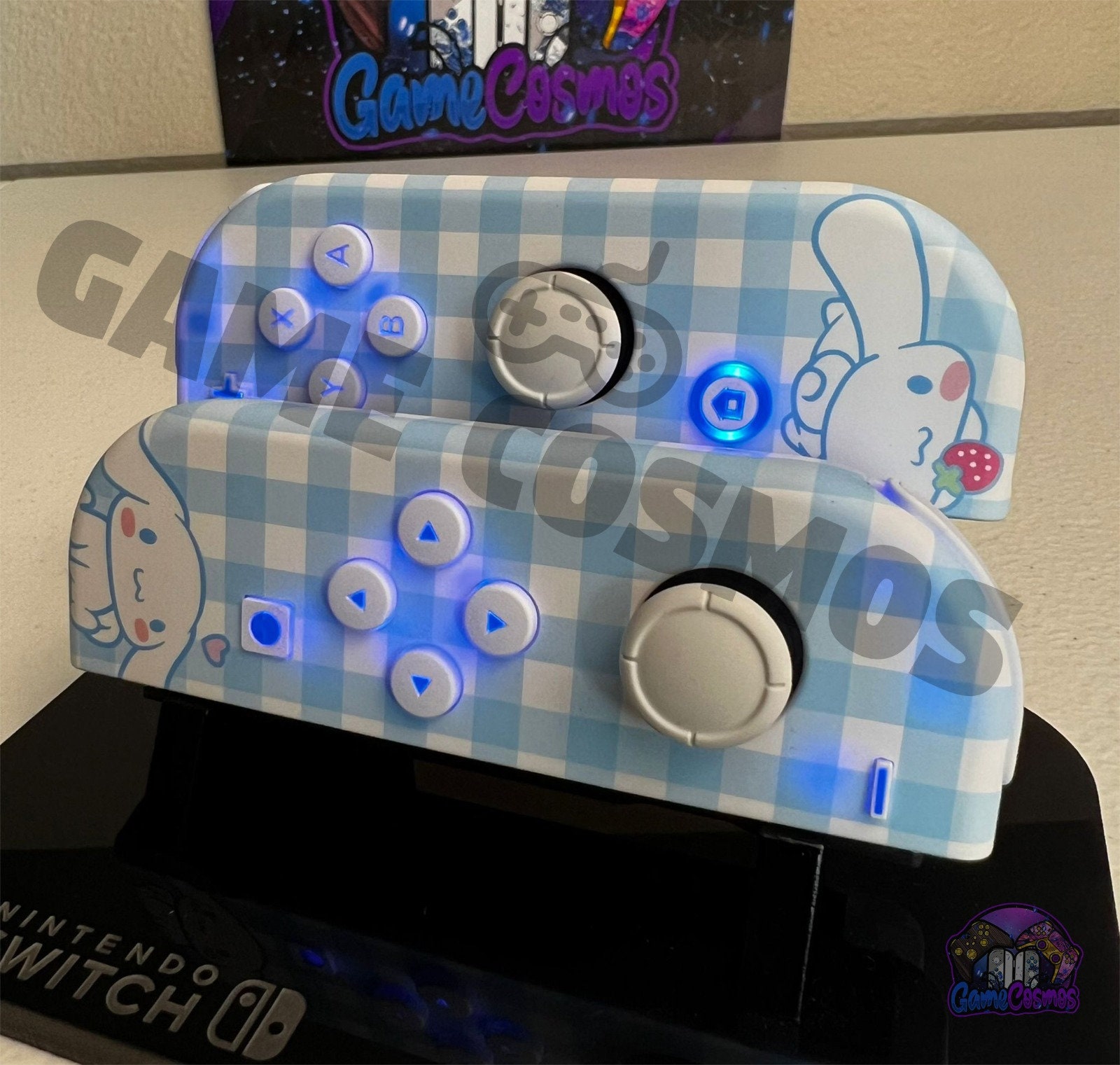 Cute Cartoon Theme - Baby Blue White Pastel - Custom Joycons for the Nintend Switch - Image 3