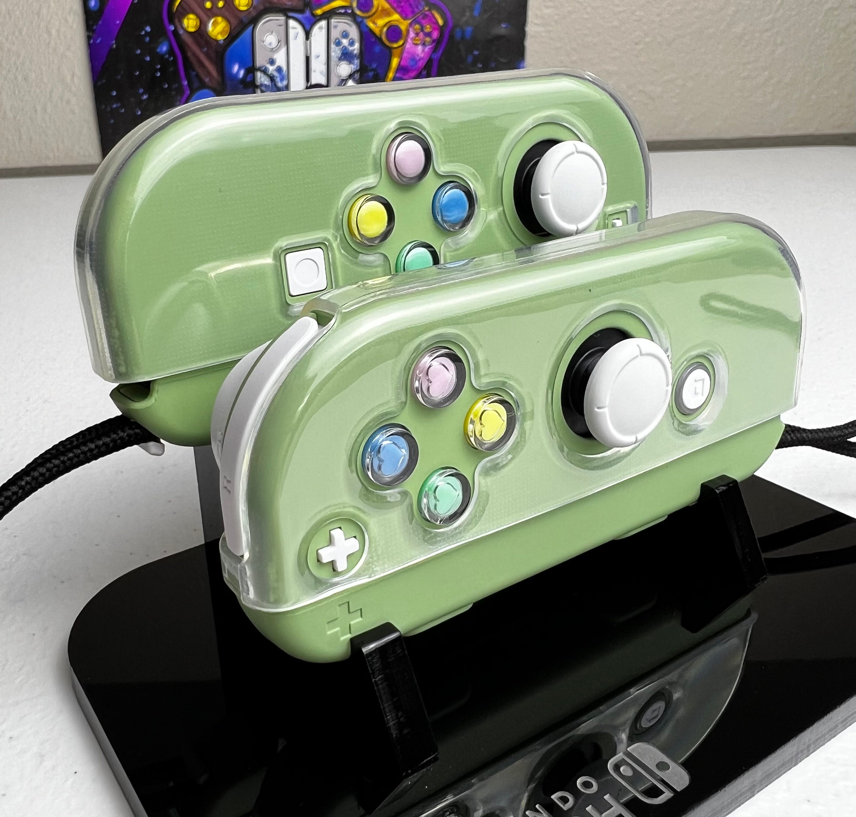 Cute Hearts theme - Matcha Green Pastel - Custom Joycons for the Nintend Switch - Image 3