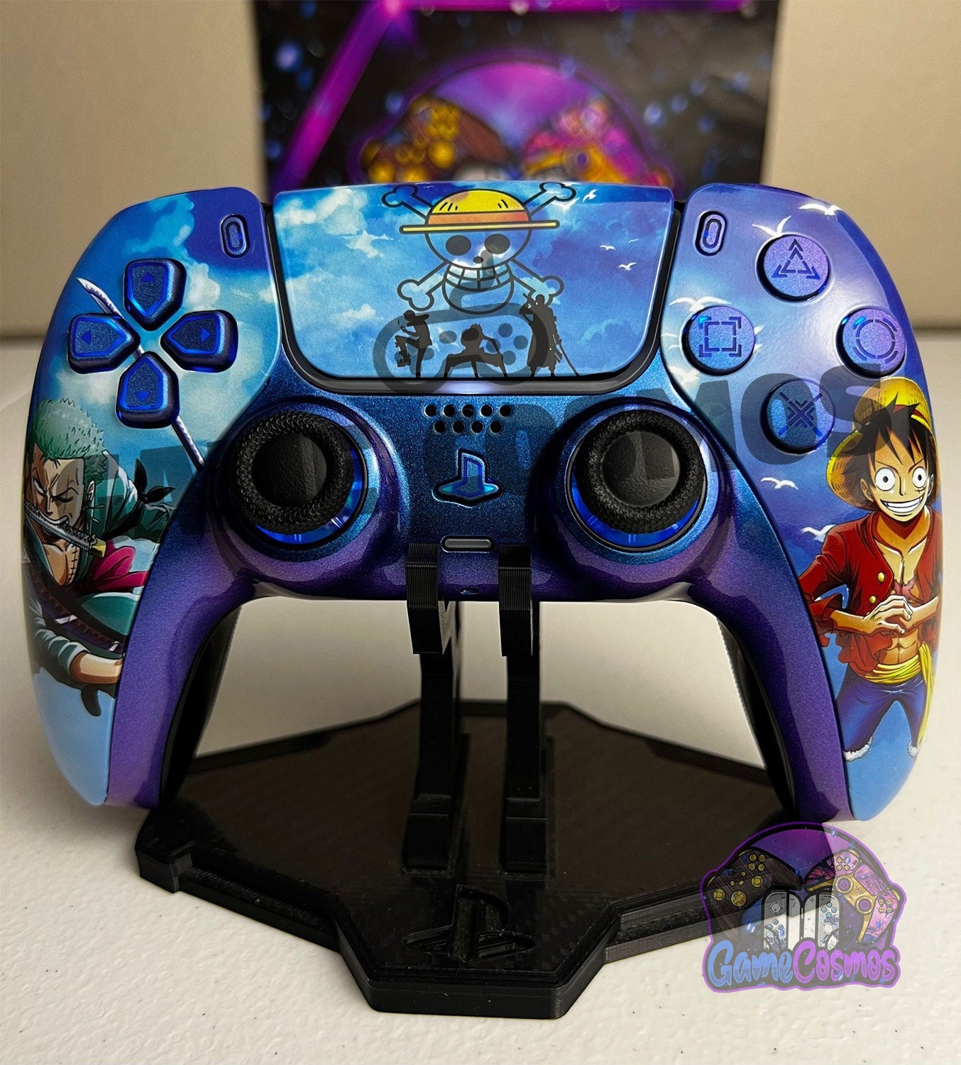 Anime Manga Pirates - Chameleon Blue - RGB LED - Custom Wireless Controller for PS5 Or PC