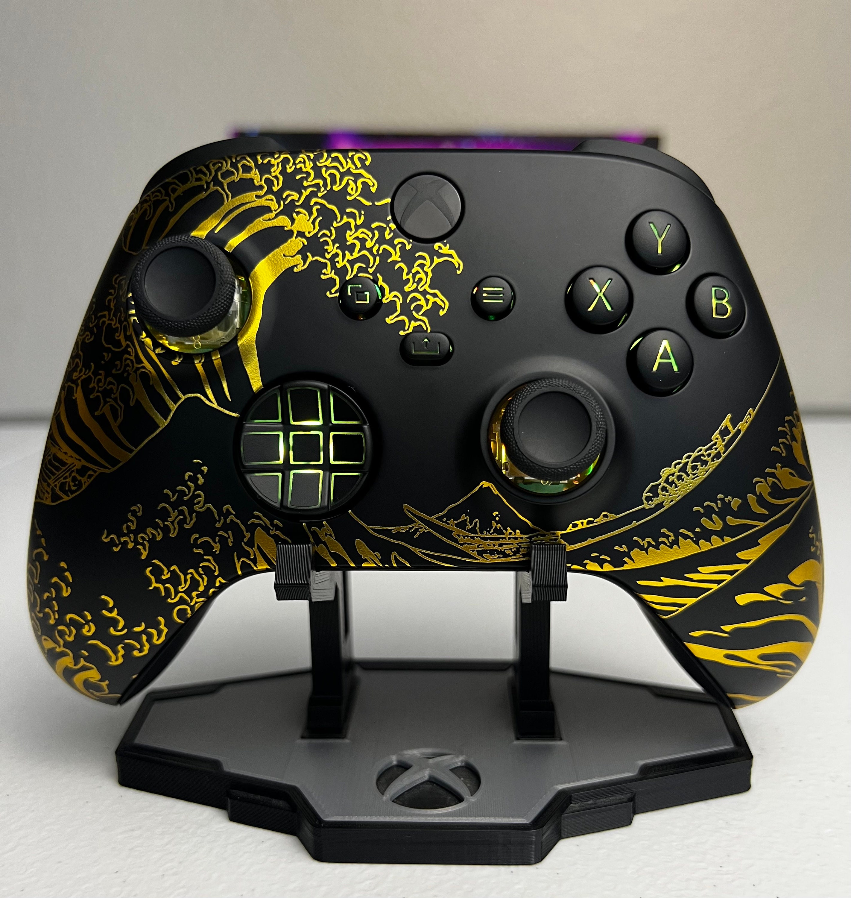 Golden Wave Black Kanagawa - RGB LED - Custom Wireless Controller for Xbox Or PC