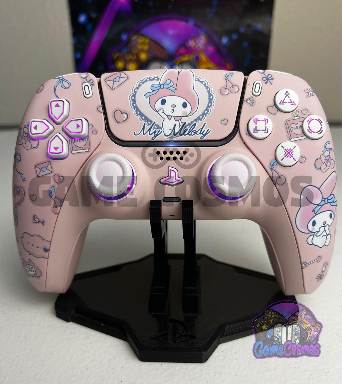 Cute Cartoon theme - RGB LED - Sakura Pink - Custom Wireless Controller for PS5 Or PC
