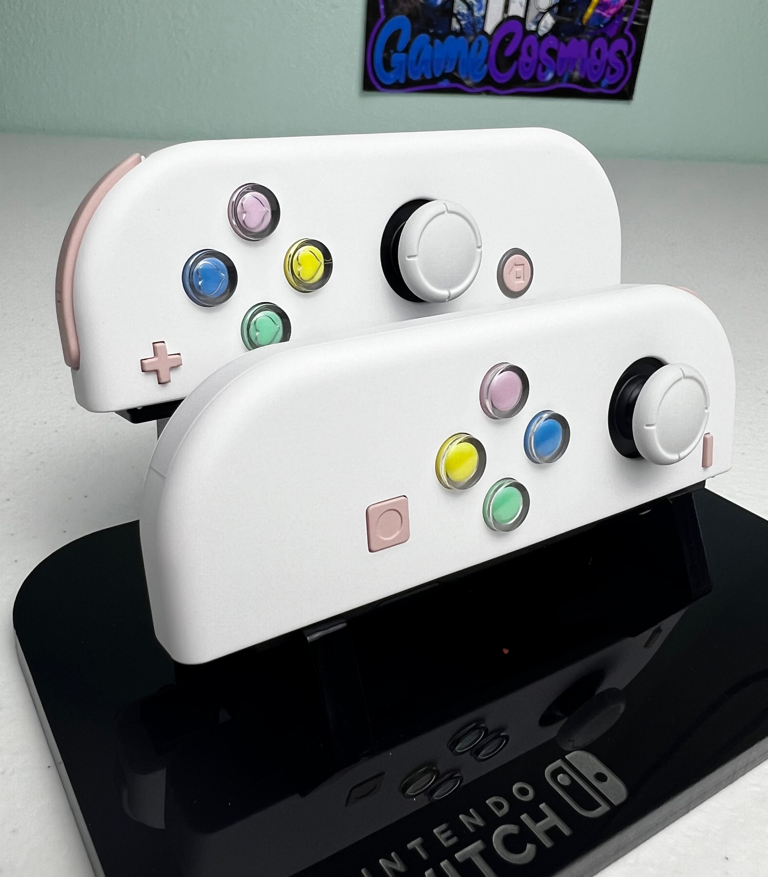 Pure White Soft Touch - Colorful hearts - Custom Joycons for the Nintend Switch - Image 3