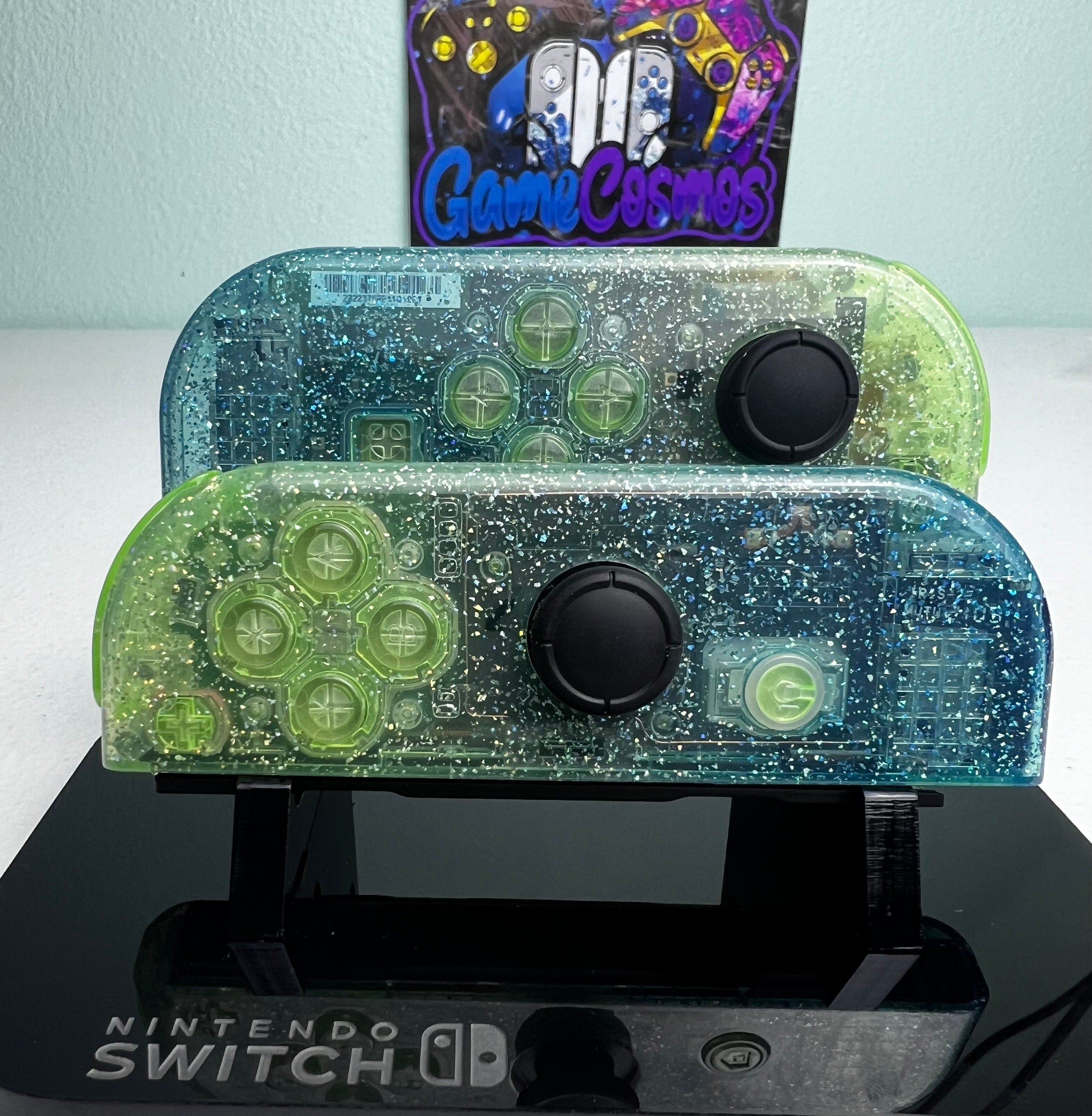Two-Tone Glossy Glitter - Green & Blue - Custom Joycons for the Nintend Switch