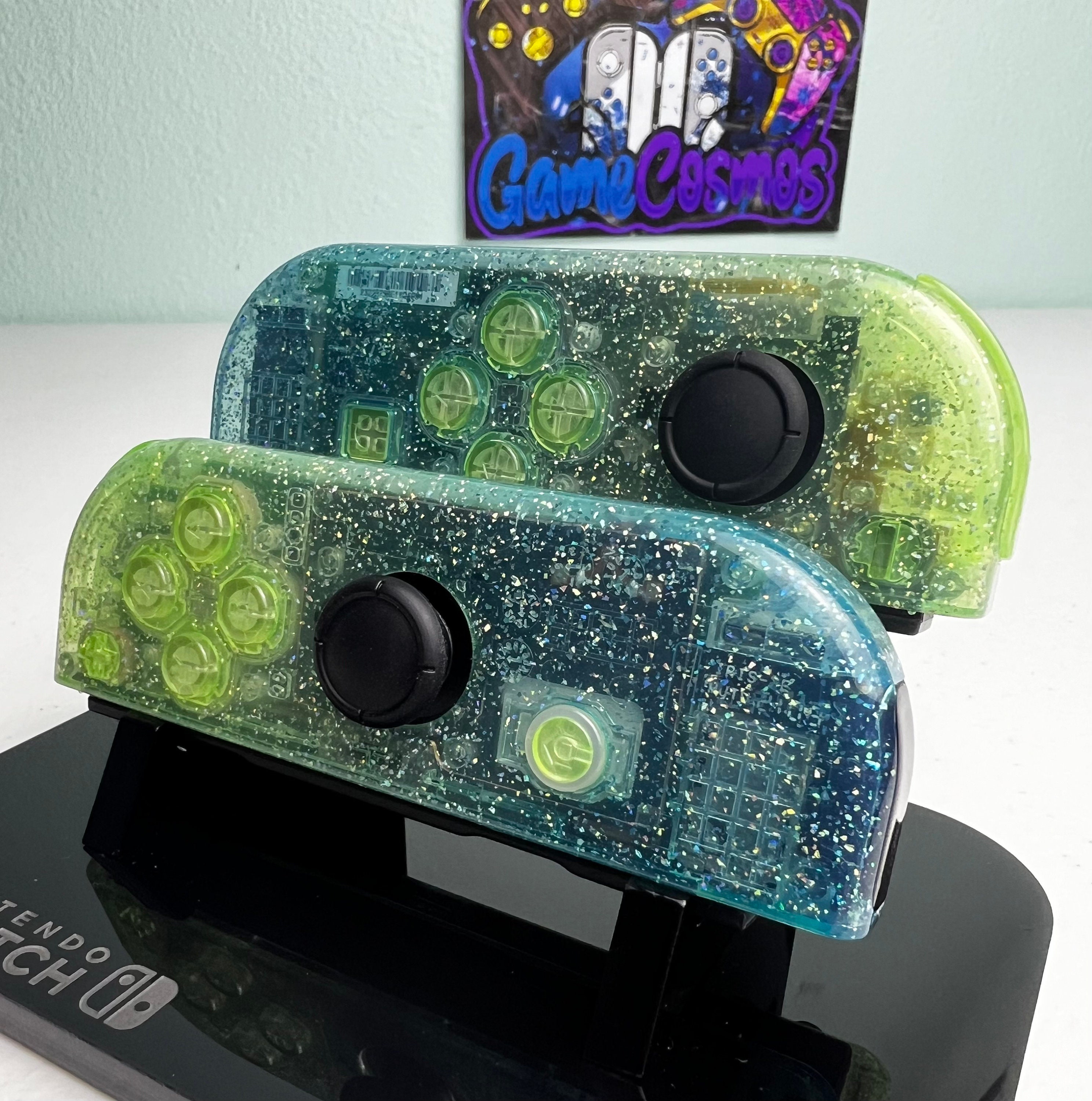 Two-Tone Glossy Glitter - Green & Blue - Custom Joycons for the Nintend Switch - Image 3