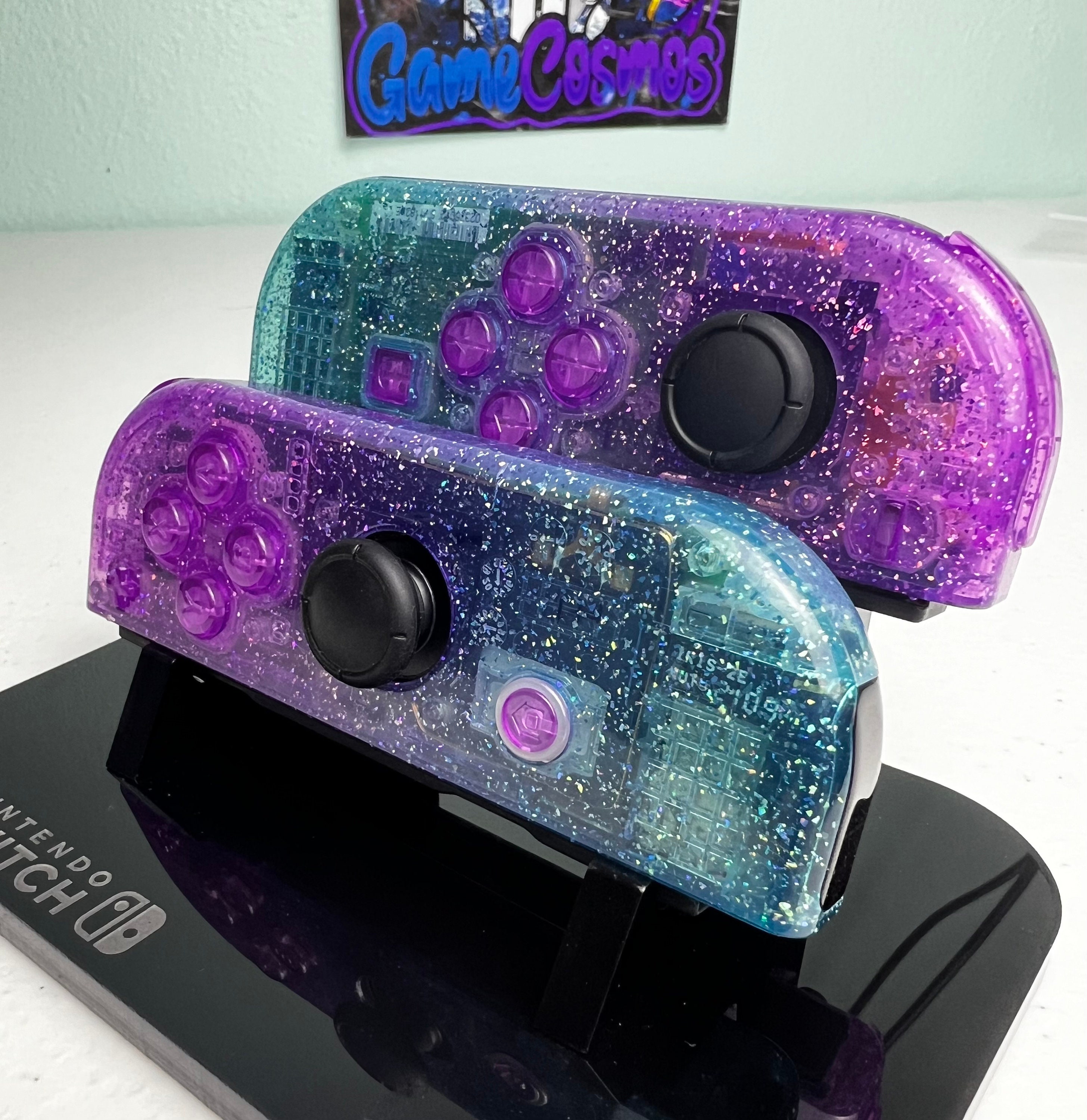 Two-Tone Glossy Glitter - Purple & Blue - Custom Joycons for the Nintend Switch - Image 2
