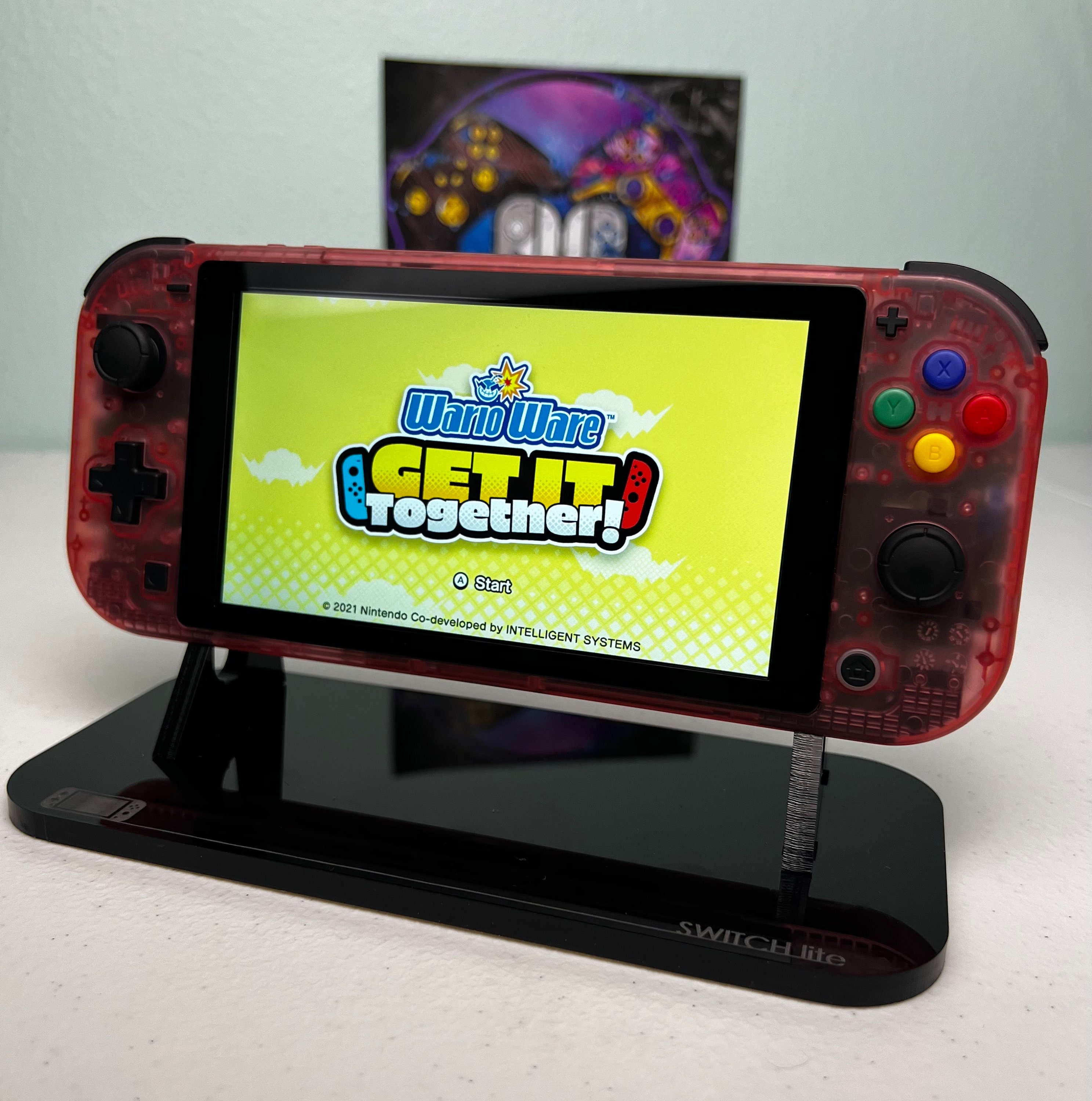 Clear Cherry Pink - Black Accents + Colorful ABXY - Custom Switch Lite - Image 2