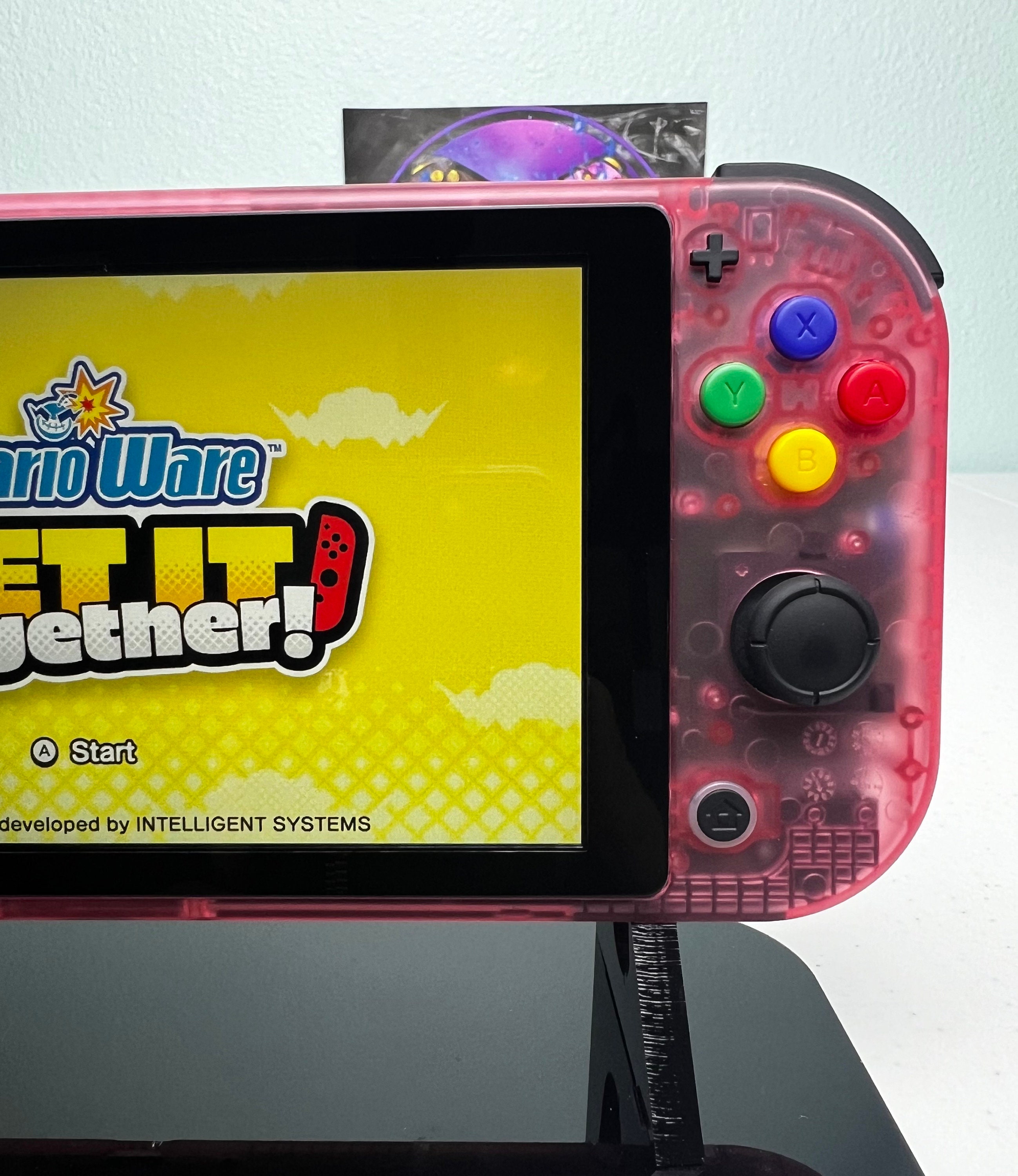 Clear Cherry Pink - Black Accents + Colorful ABXY - Custom Switch Lite - Image 3