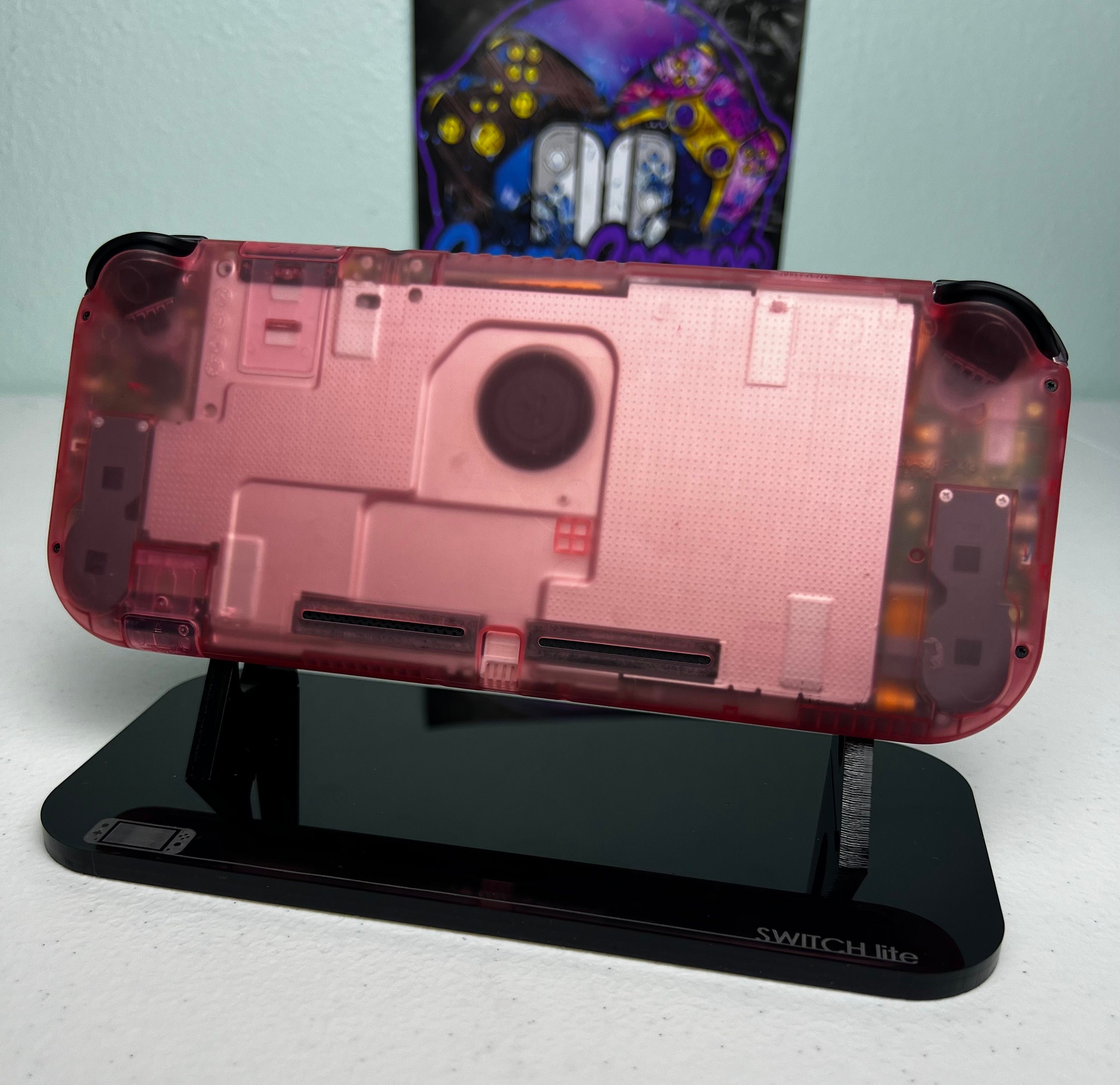 Clear Cherry Pink - Black Accents + Colorful ABXY - Custom Switch Lite - Image 6