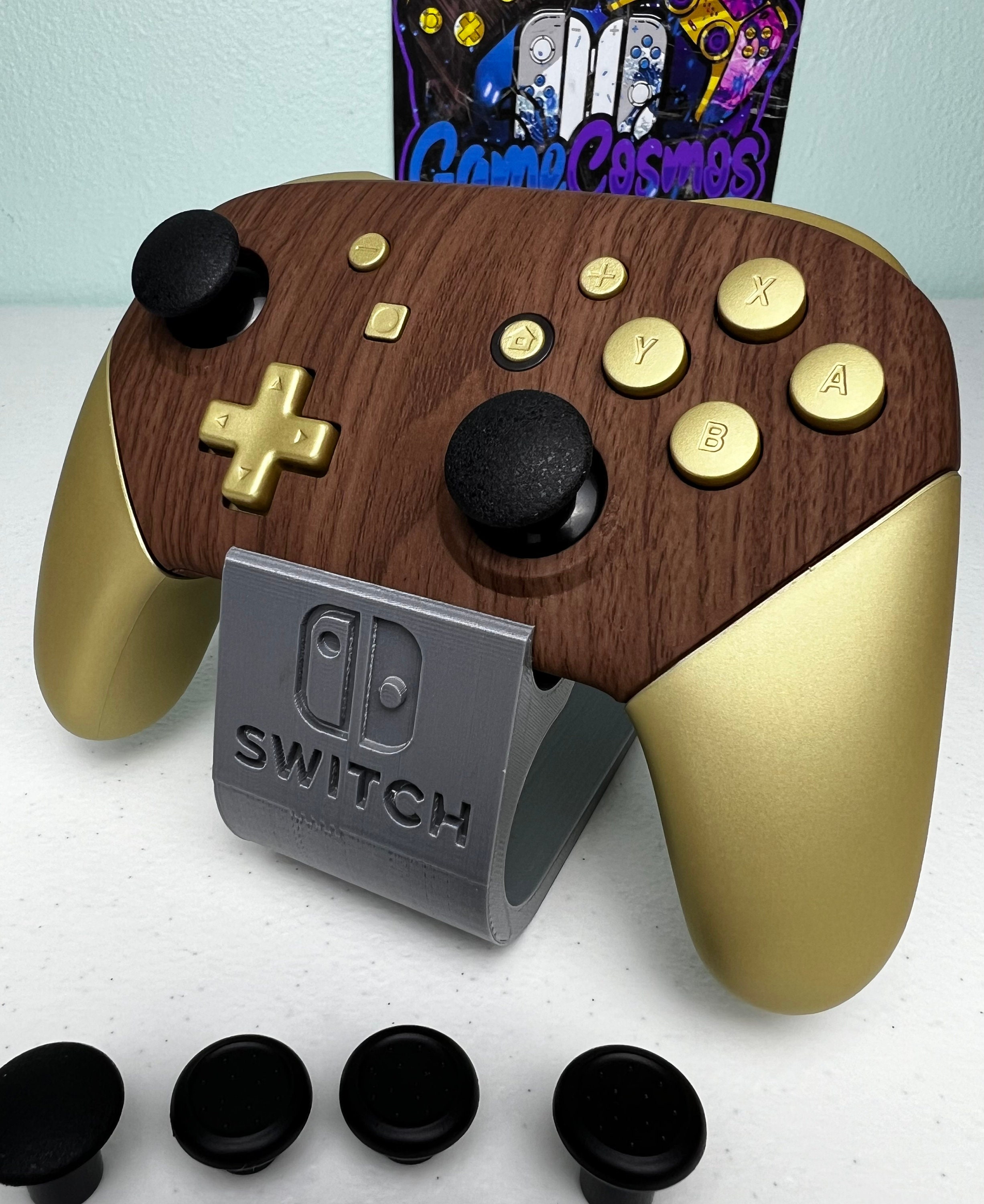 Woodgrain and Champagne - Adjustable Analog Sticks - Wireless Pro Controller for The Switch Or PC - Image 2