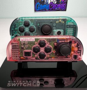 Clear Pink & Emerald - Black Accents - Custom Joycons for the Nintend Switch
