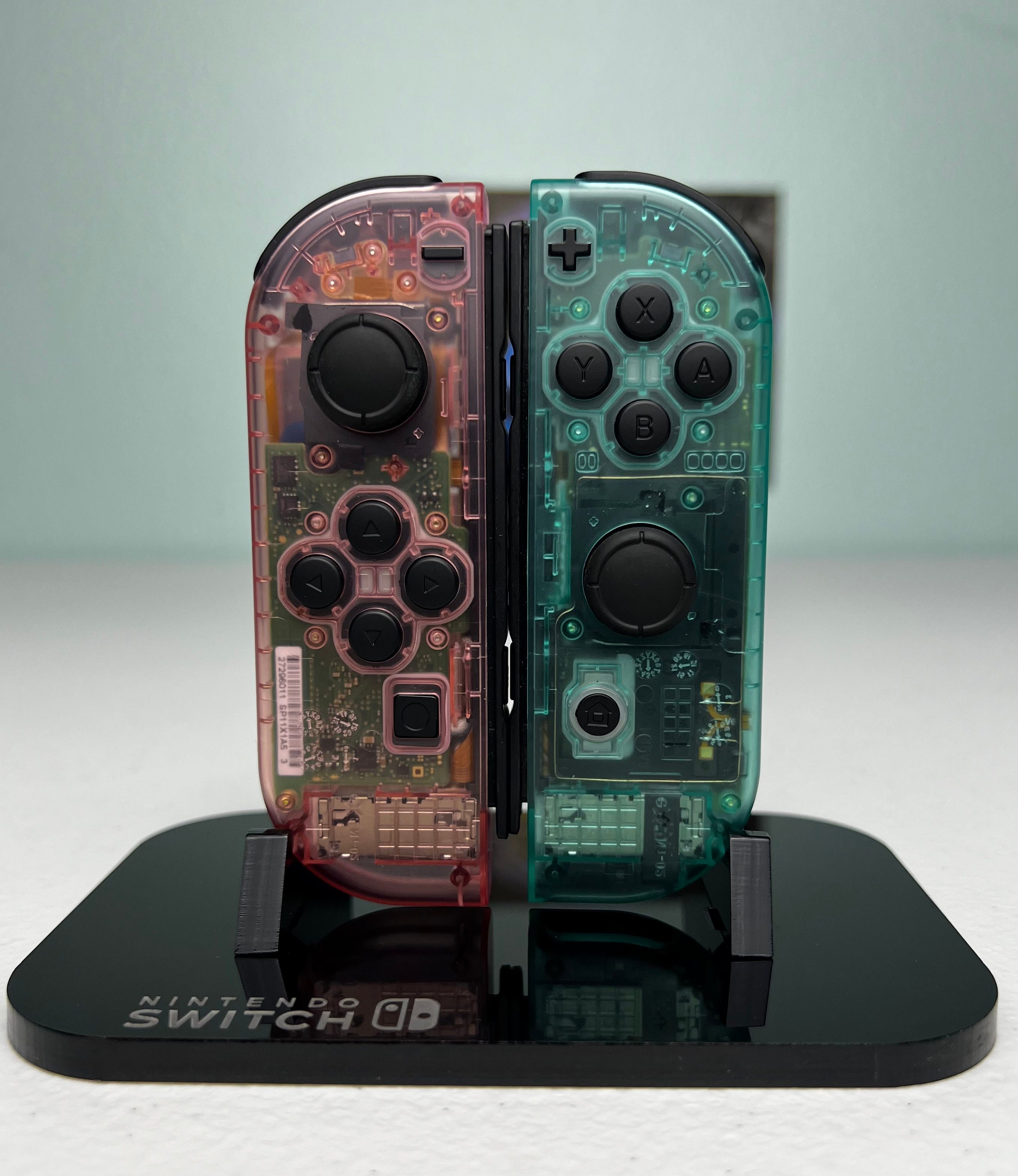Clear Pink & Emerald - Black Accents - Custom Joycons for the Nintend Switch - Image 2