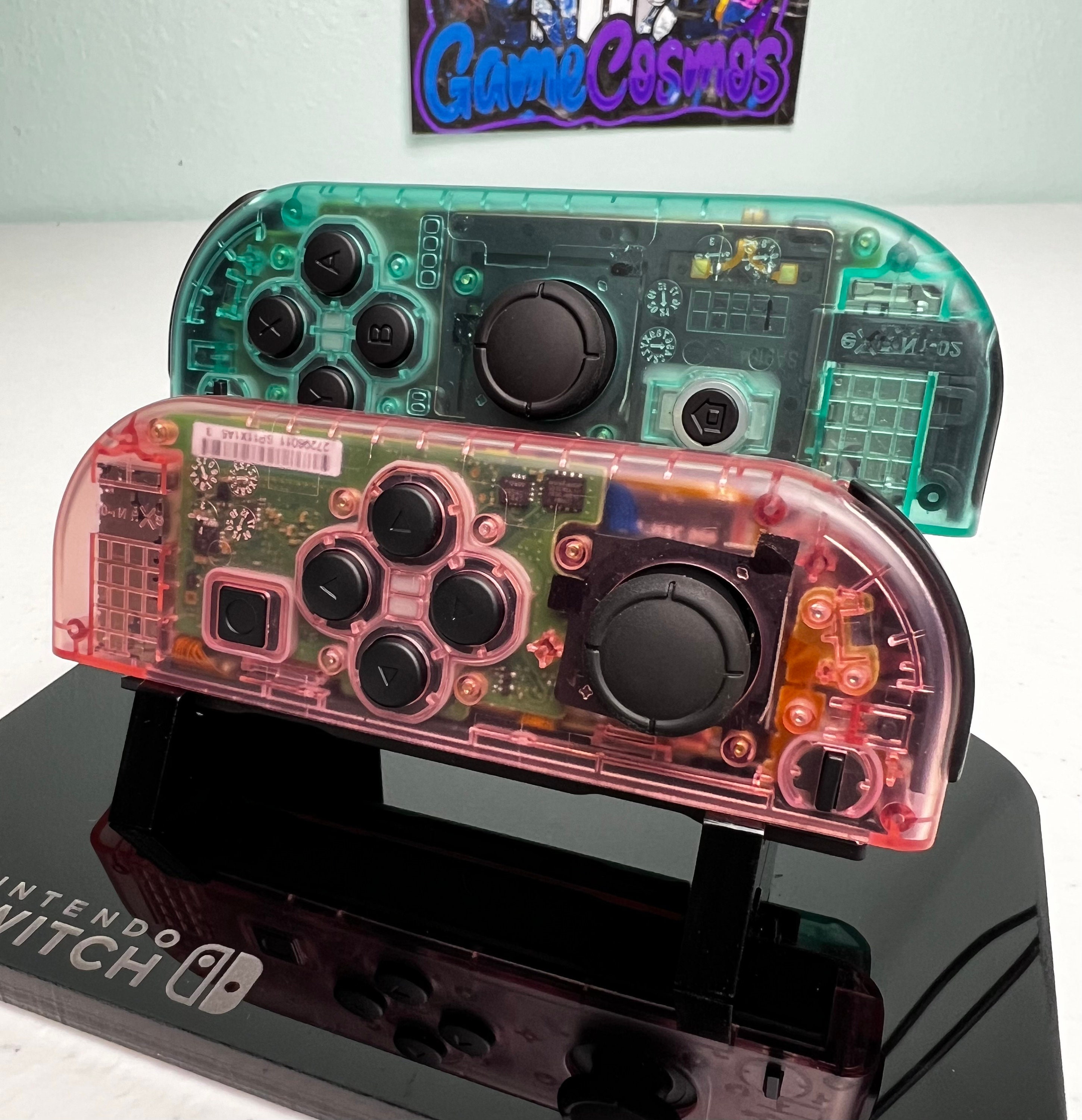 Clear Pink & Emerald - Black Accents - Custom Joycons for the Nintend Switch - Image 4