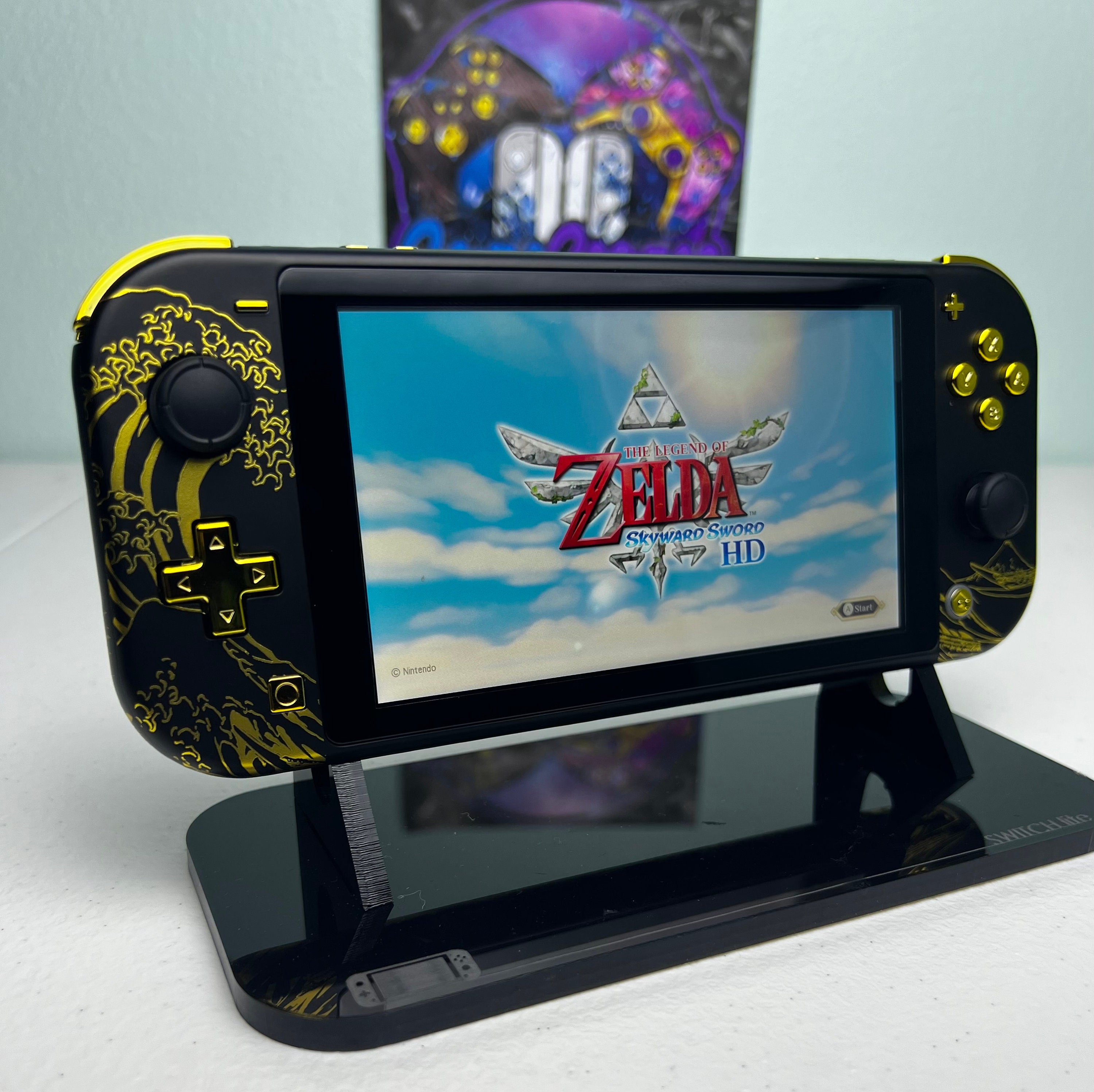 Great Wave Kanagawa Matte Finish - Gold and Black - Custom Switch Lite