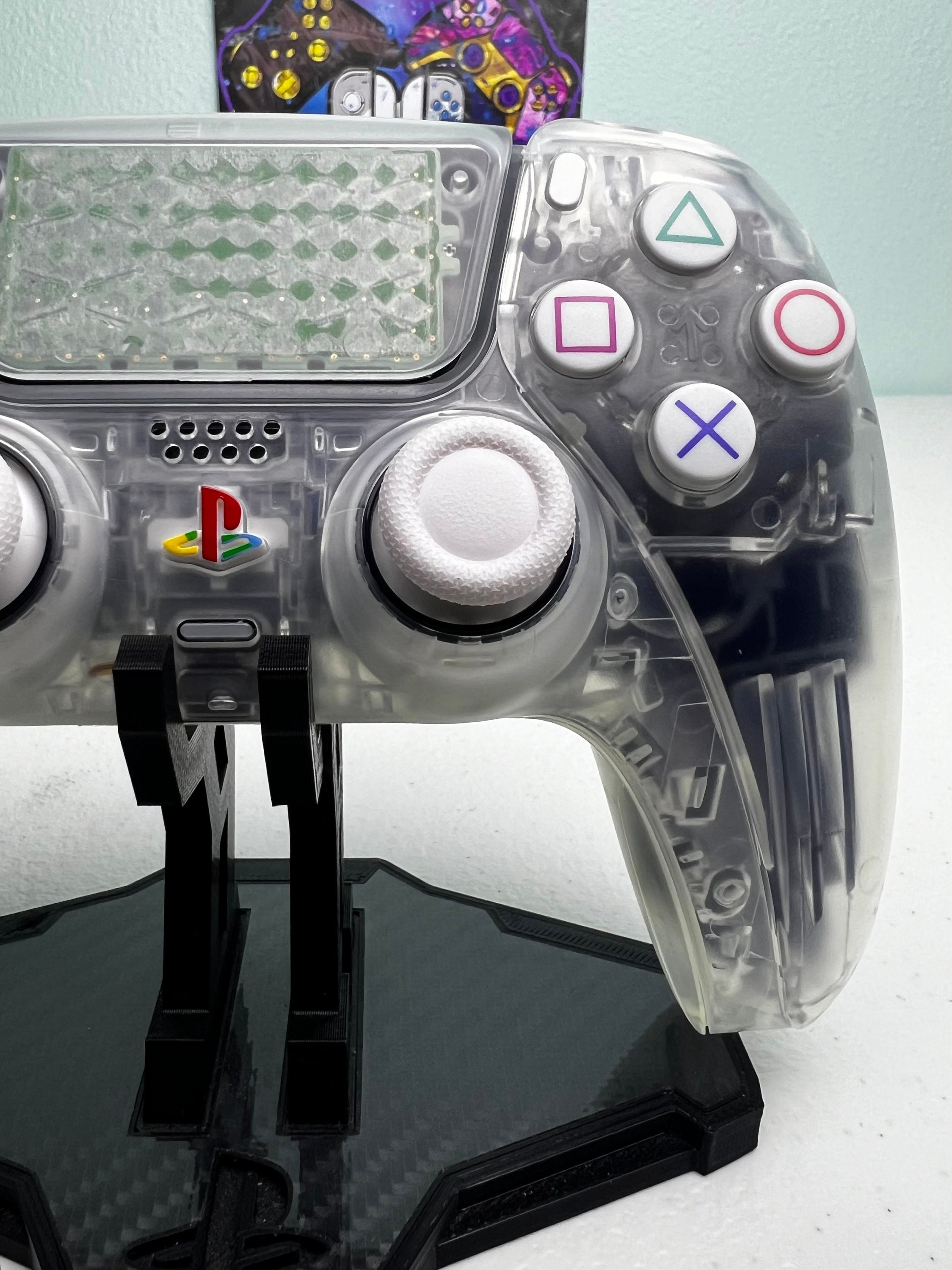 Custom Retro PS Theme - Original Clear - White Accents - Custom Wireless Controller for PS5 Or PC - Image 3