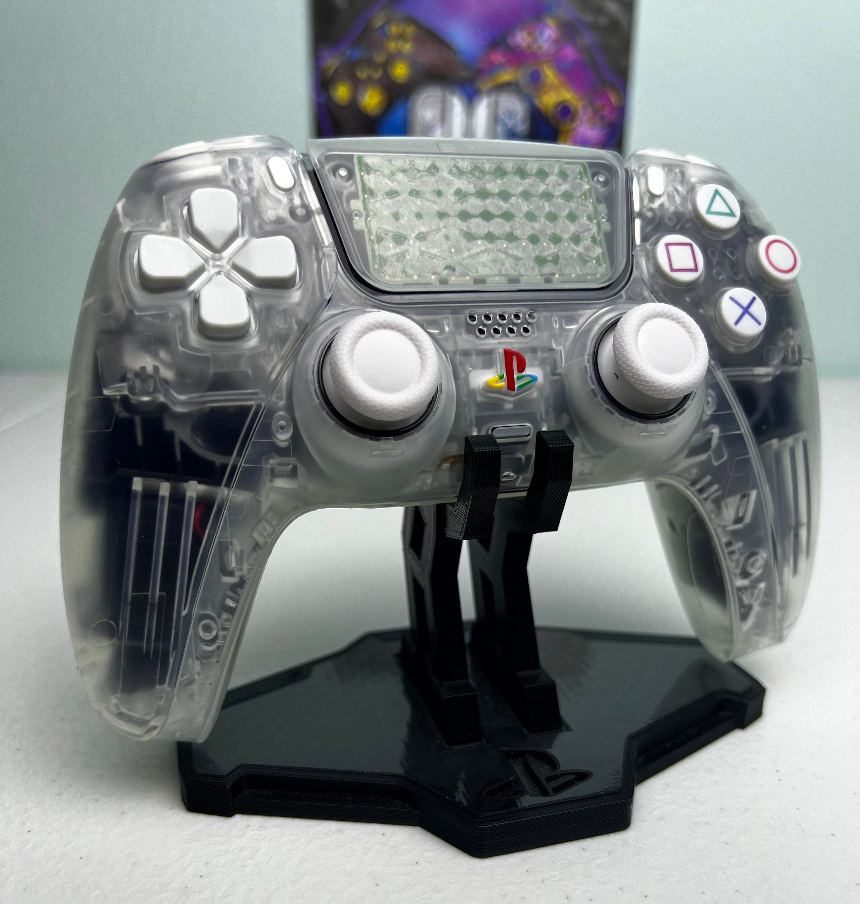Custom Retro PS Theme - Original Clear - White Accents - Custom Wireless Controller for PS5 Or PC - Image 4