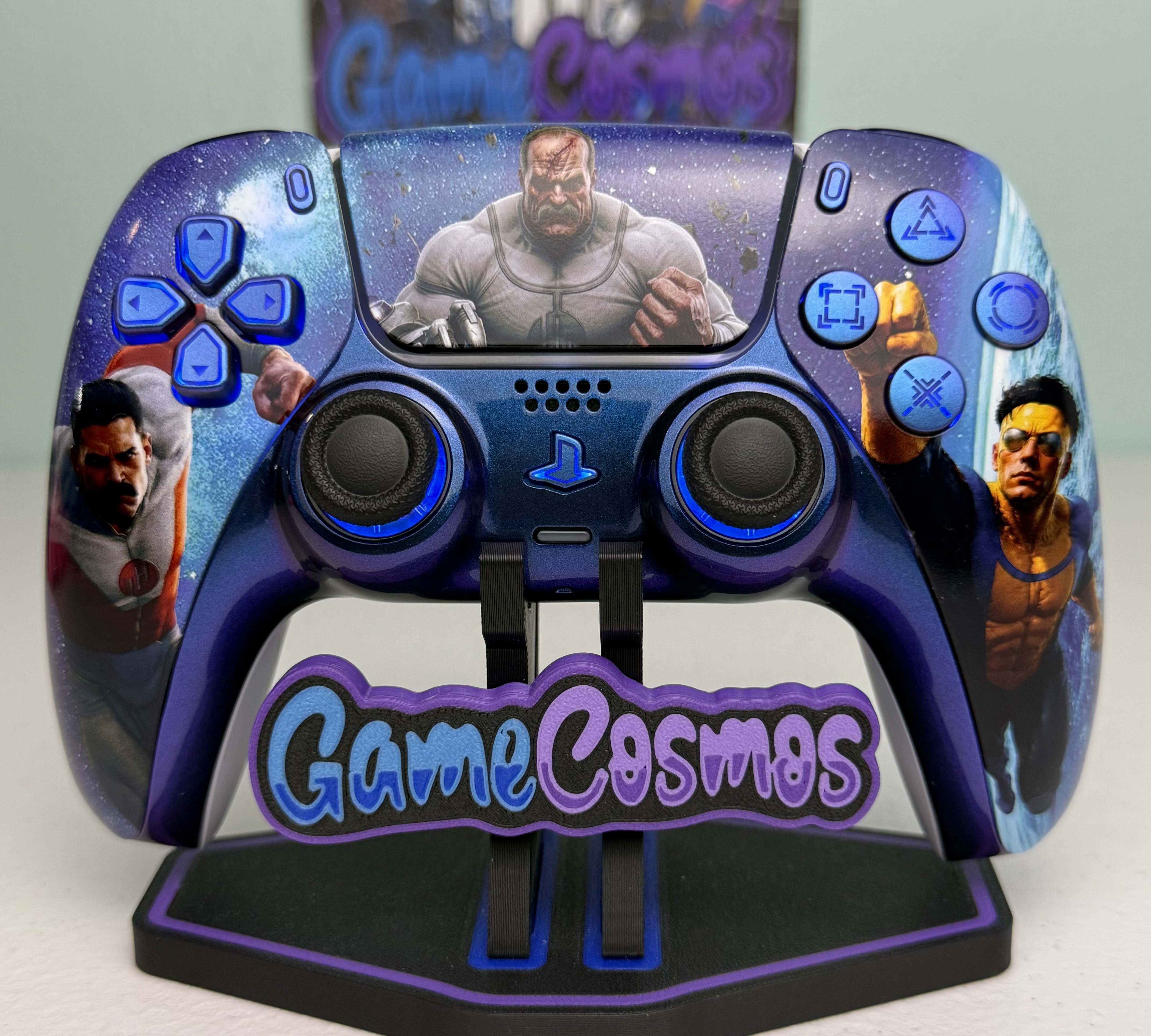 Invincible comic book hero RGB LED custom PS5 controller by Game Cosmos