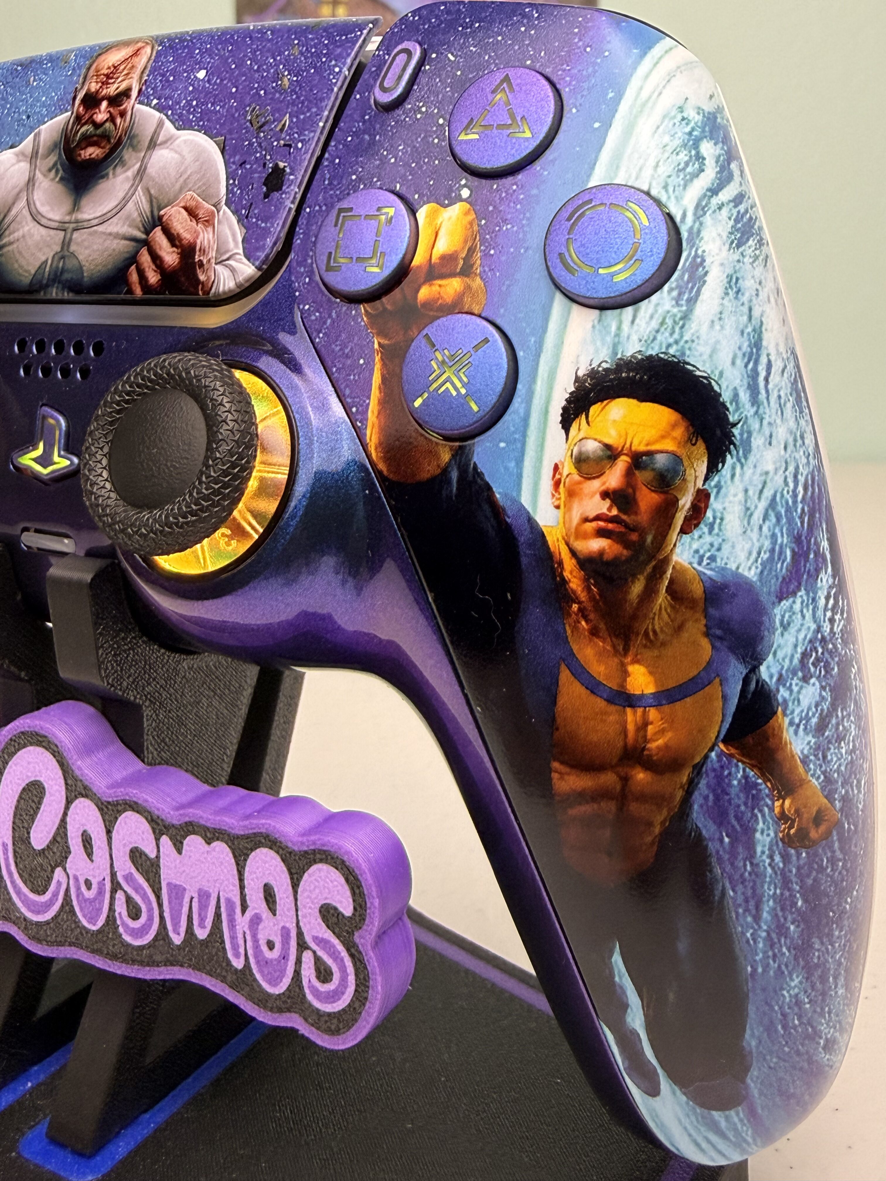 Invincible-inspired PS5 controller with glossy custom shell and LED lighting