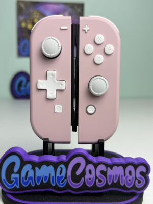 Sakura Pink custom Nintendo Switch Joy-Cons with white integrated D-pad, front view